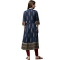 thumbnail image 4 of Women Kurta/Kurti Cotton Anarkali Dress Tunic Flared Dress Traditional Print, Color: Blue, Size: M, 4 of 5
