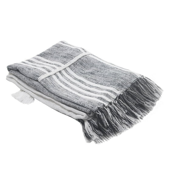 Laddha Home Designs Gray and White Vertical Striped Fringed Throw Blanket 50" x 60"