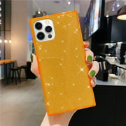 LICHENGTAI For iPhone 13 Pro Max 6.7 Transparent Orange Glitter Square TPU Case