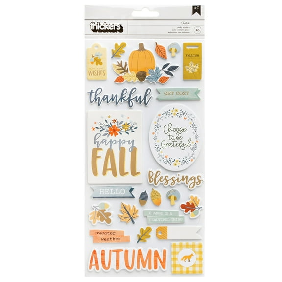 American Crafts Farmstead Harvest Thickers Stickers 46/Pkg-Phrase - Gold Foil Puffy