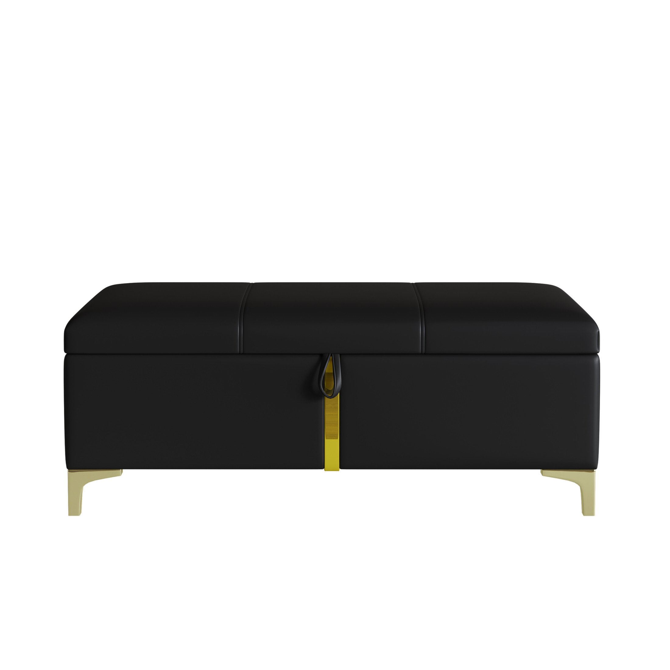 Noble House Elegant Upholstered Storage Ottoman Bench with Metal Legs, Bedroom & Living Room Storage Seat, Black