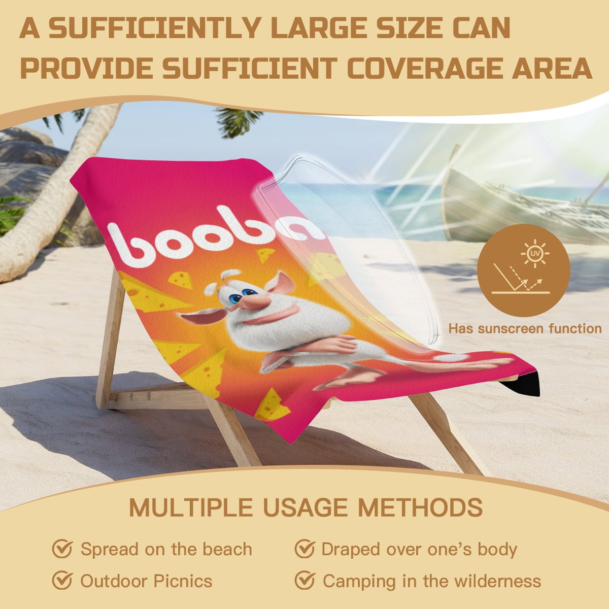 Booba Beach Towel Gift for Girls Boys 30"x60" Quick Drying Microfiber
