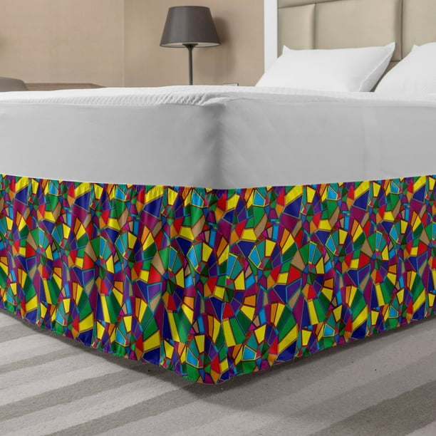 Modern Bed Skirt, Contemporary and Colorful Simple Geometric Formations