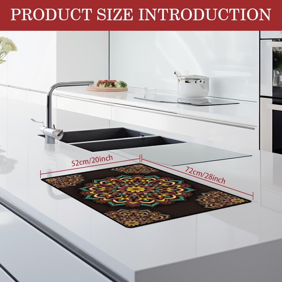 Stove Cover Electric Stove Cover Rubber Glass Stove Top Protector Stove Cover Protector Counter Mat for Electric Stove and Ceramic Granite Tabletop (28.3x20.5 Inch Mandala)