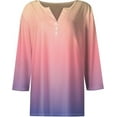 thumbnail image 3 of Womens 3/4 Sleeve T-Shirts V Neck Buttons Tops Neck Cute Tunic Floral Print Tops Basic Tees Blouses Fashion Loose Fit Pullover Casual Basic Shirts, 3 of 4