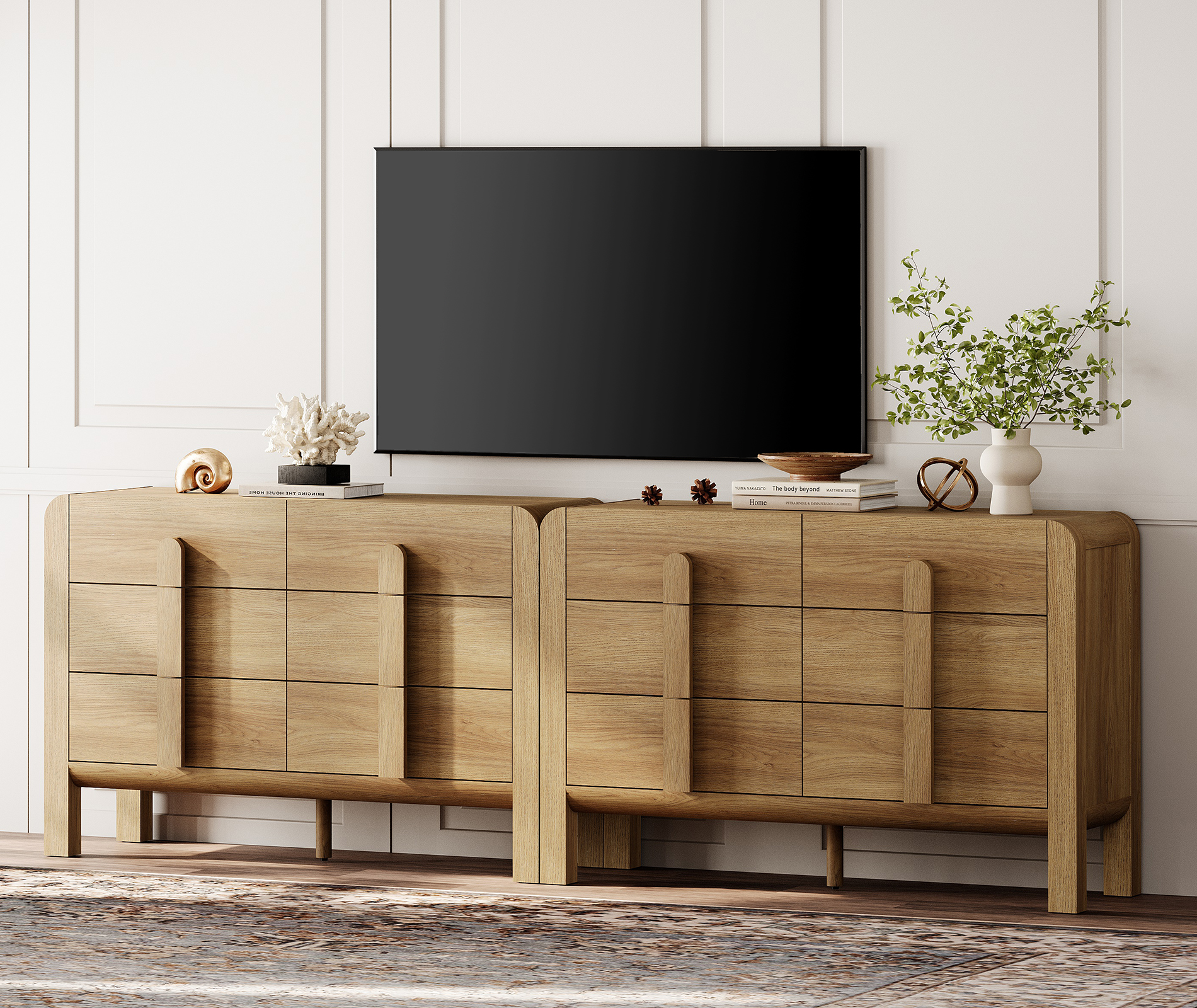 Modern Dresser TV Stand for TVs up to 100 Inch, Cruved Entertainment Center, Wood TV Console with Storage for Living Room