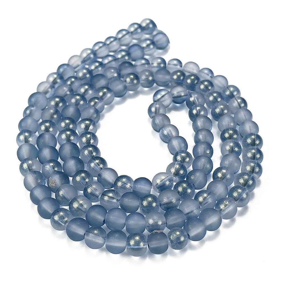 Frosted Transparent Glass Bead Strands with golden Powder Round Light Steel Blue 6mm Hole: 1mm 146pcs/strand 31.02''(78.8cm)