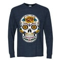 thumbnail image 2 of Wild Bobby Day Of The Dead Sugar Skull Pop Culture Men Long Sleeve Shirt, Vintage Heather Navy, Small, 2 of 5