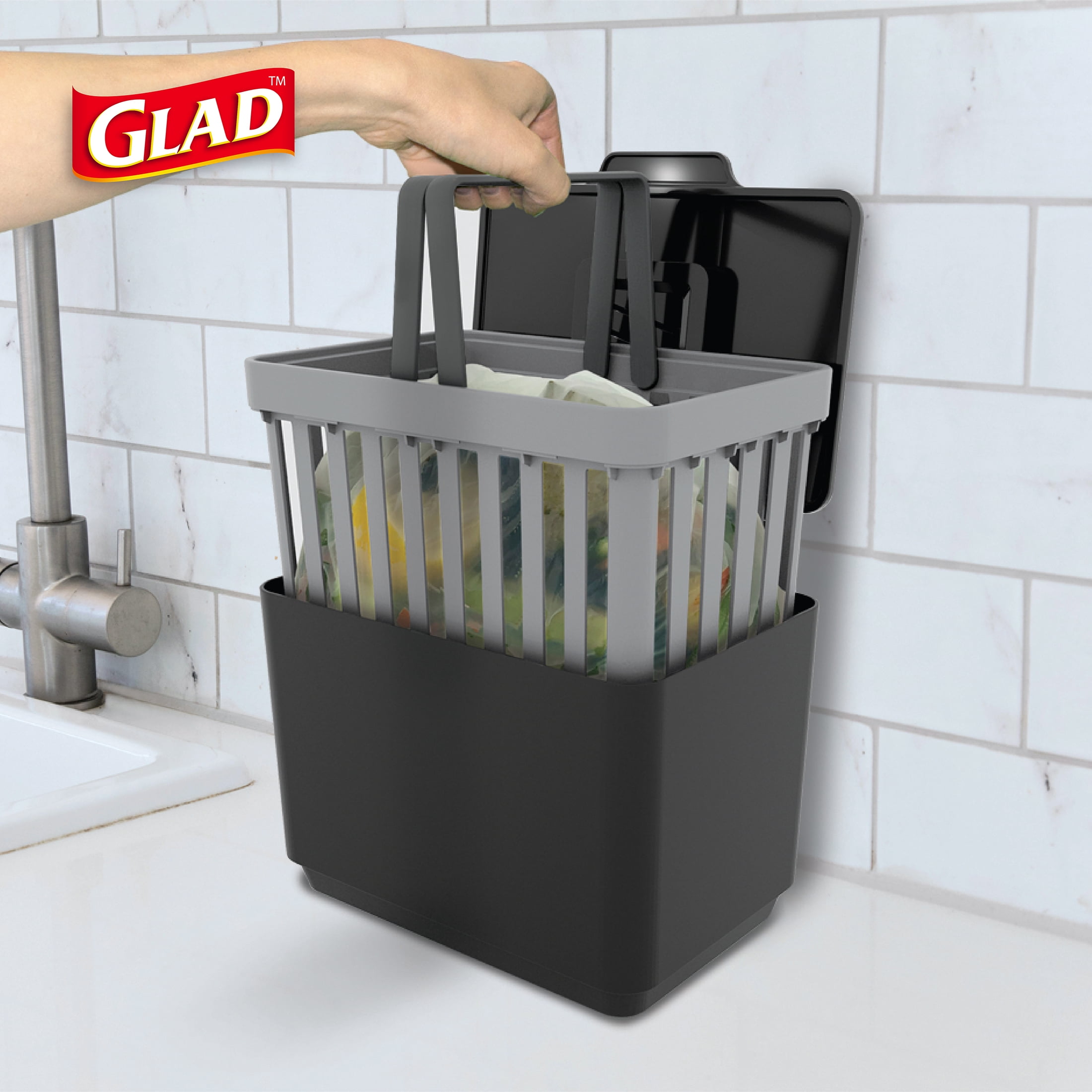 Glad Kitchen Compost Trash Can, 1.5 Gallon Plastic Garbage Bin, White