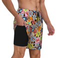 thumbnail image 2 of Yiaed Beach Life Print Mens Swim Trunks Bathing Suit Compression Liner Beach Swim Shorts Swimwear Quick Dry Zipper Pocket No-Chafing Board Short-X-Large, 2 of 6