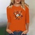 thumbnail image 2 of Charella Women's Floral Printed Tops Flower Graphic Tee Casual Crew Neck 3/4 Sleeve Shirts Loose Fit Clothes (S, Orange 1), 2 of 6