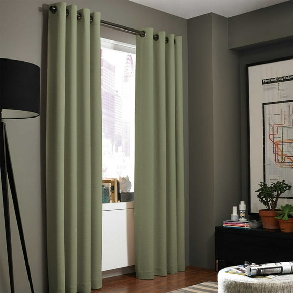 (#86) Hotel Quality Grommet Top, Jacquard 1 Panel Sage Green Solid Thermal Foam Lined Blackout Heavy Thick Window Curtain Drapes Bronze Grommets 95" Length