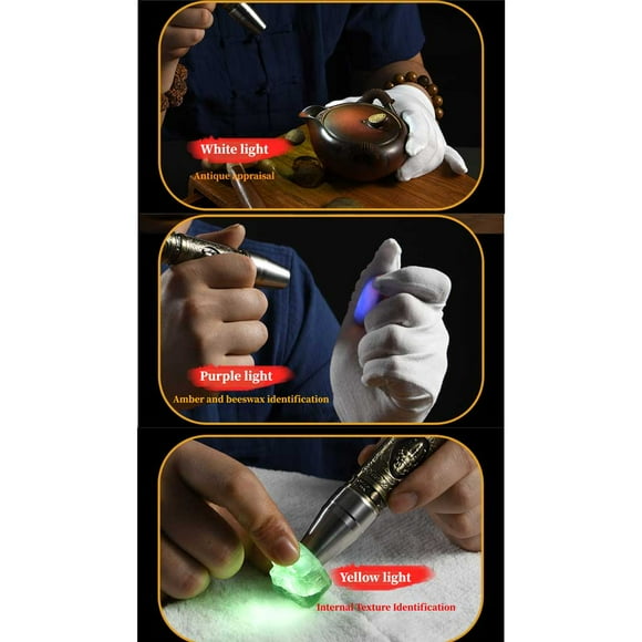 Aluminium Alloy Jewelry Identification Flashlight Portable Handheld 10W USB Charging 3 in 1 Adjustable Replacement Torch Lamp with 2 Battery