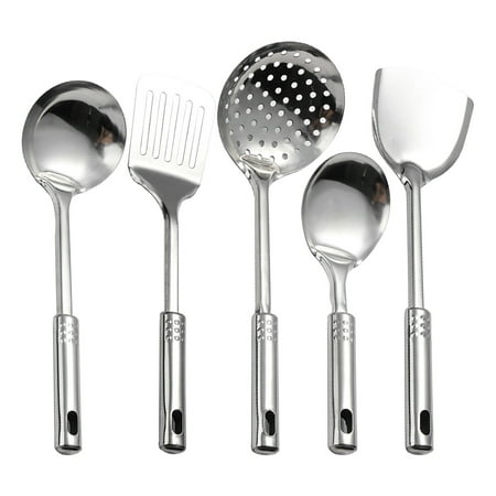 

5pcs Durable Hanging Hole Stainless Steel Home Kitchen Utensil Set Spoon Spatula