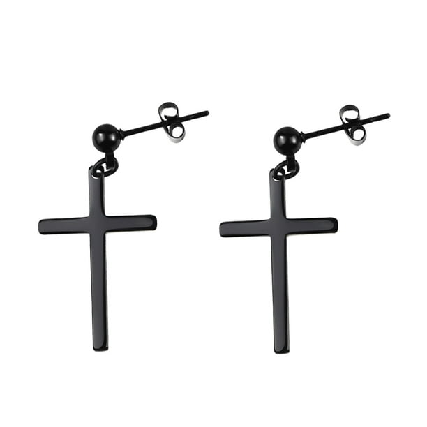 Pendientes colgantes Sunnimix Hip Hop Punk 316L Acero inoxidable Negro Aretes de crucifijo