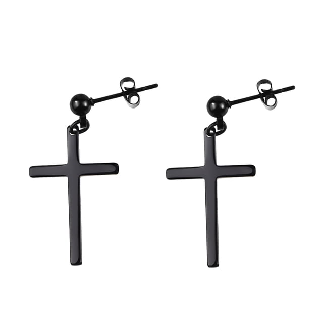Pendientes colgantes Sunnimix Hip Hop Punk 316L Acero inoxidable Negro Aretes de crucifijo