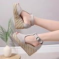 thumbnail image 4 of OAVQHLG3B Sandals for Women Clearance Under $10 Fashion Women Ankle Strap Summer Linen Rope Sandals Heeled Sandals Shoes, 4 of 8
