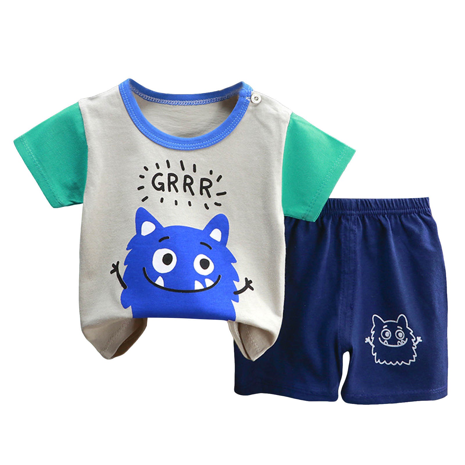 TOWED22 Toddler Baby Boy Summer Clothes Retro T-Shirt + Stretch Shorts Set 6 12 18 24 Months 2T 3T(Light Green,18-24 M)
