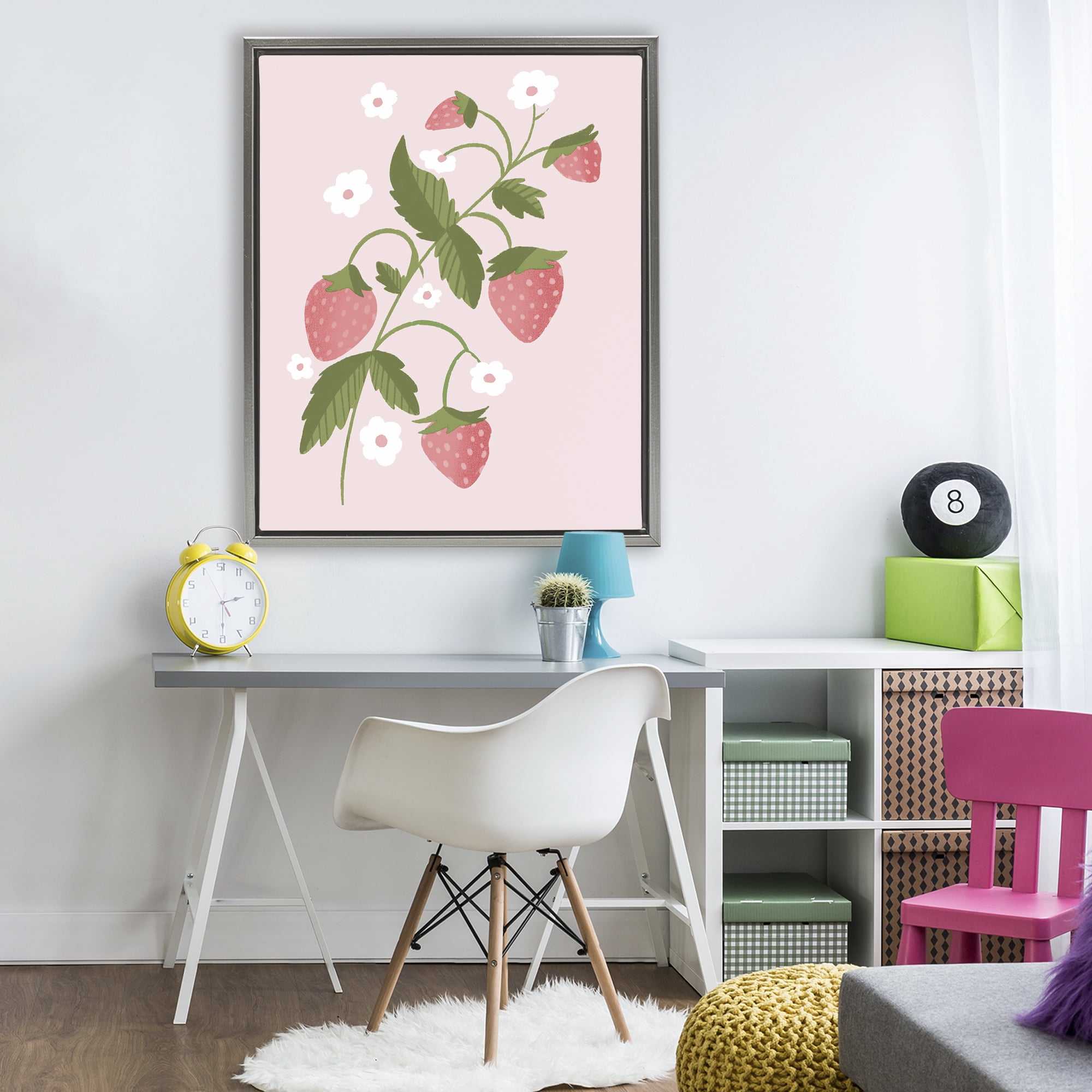 Stupell Industries Pastel Strawberries Branch Gray Framed Floater Canvas Wall Art, design by Paige Sredenschek
