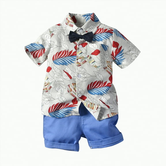 Kids Clothes Boys Baby Toddler Set Summer Cotton Button Printed Short Sleeved Training 6M 12M 18M 24M 3T 4T Shirts & Shorts Sets 2-Piece