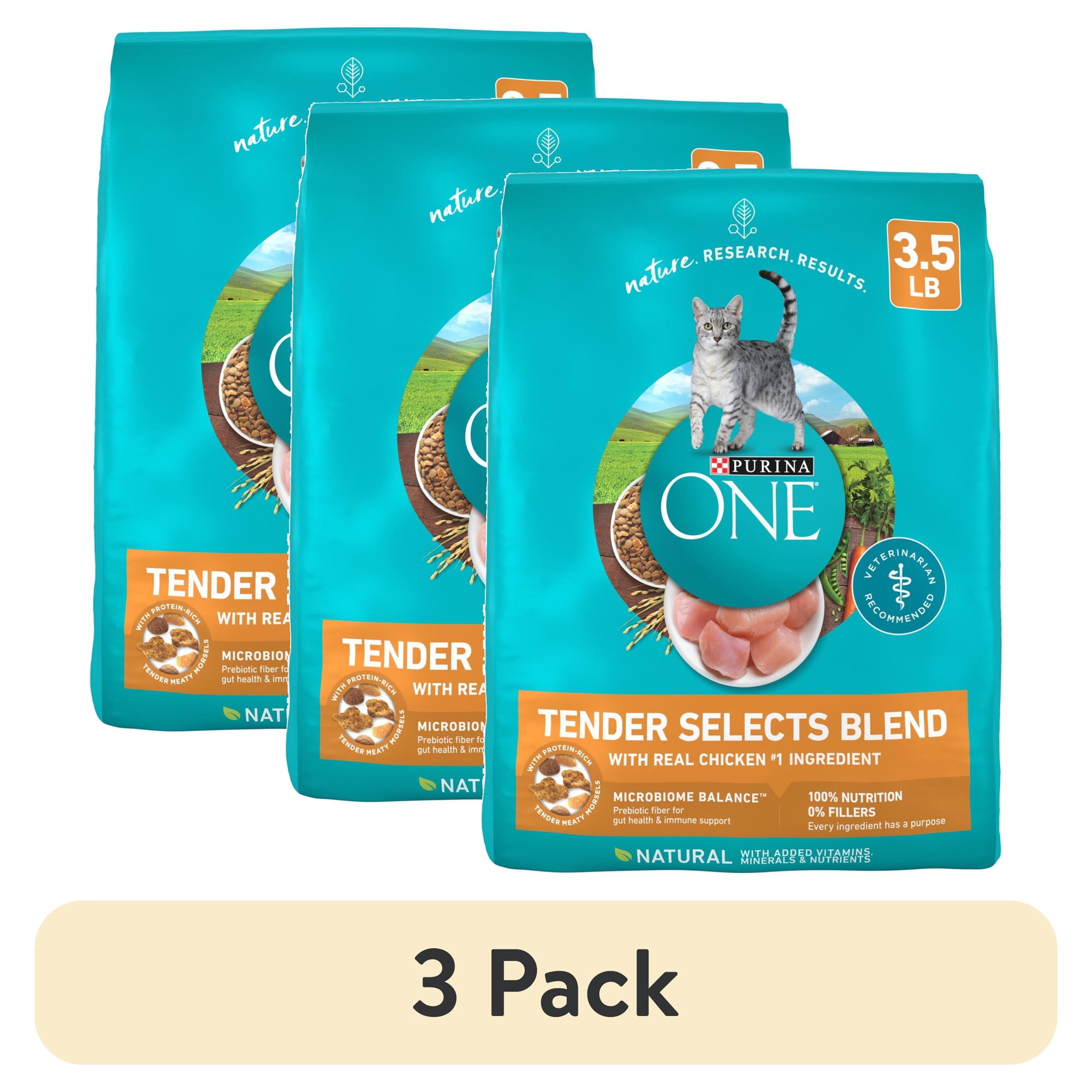 (3 pack) Purina ONE Tender Selects Blend With Real Chicken Digestive Natural Dry Cat Food, 3.5 lb, 4 Pack