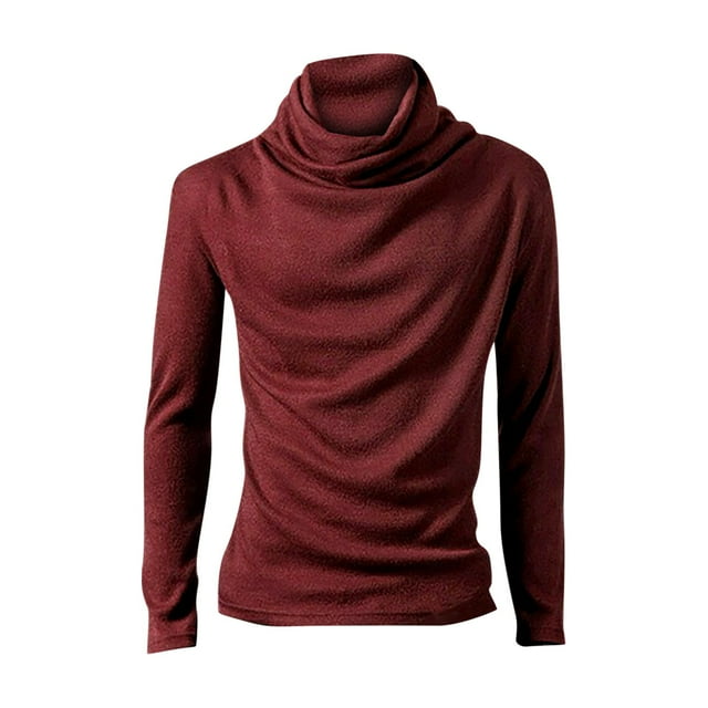 Rbaofujie Chandail pour Homme Chandail Uni à Col Montant Chandail à Manches Longues Ample Chandail de Base Haut Chandail Col Roulé Chandail Bordeaux Chandail Ras du Cou pour Homme