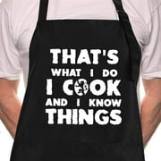 Rosoz Funny BBQ Black Chef Aprons for Men, I Cook and I Know Things Adjustable Kitchen Cooking Aprons with Pocket Waterproof Oil Proof Fathers Day/Birthday