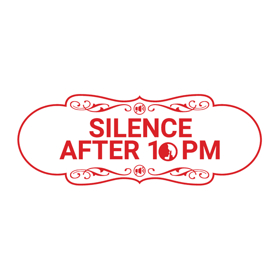 Designer Silence after 10pm Sign (White/Red) - Large