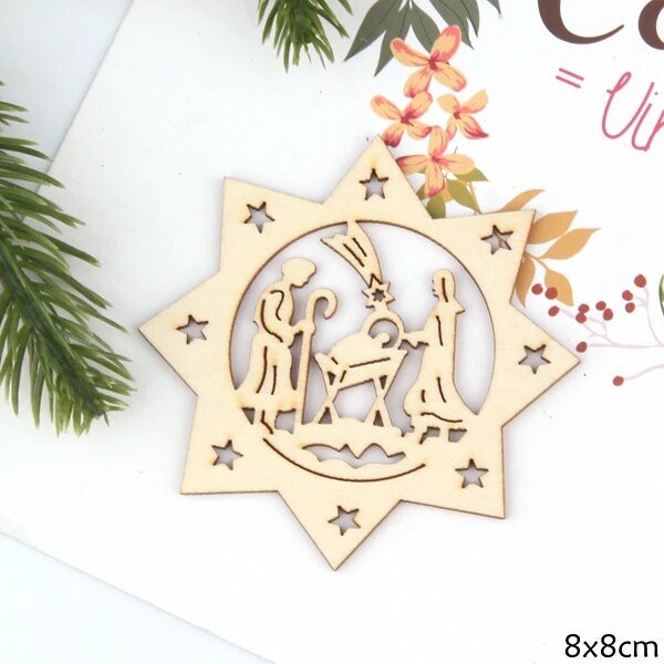 Copos de nieve naturales con forma de ciervo, adornos colgantes de Chip de madera de Navidad, adornos de Navidad, decoraciones de regalos para niños, 10 piezas
