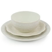 Elama White Lace 16 Piece Round Scallop Stoneware Dinnerware Set in White