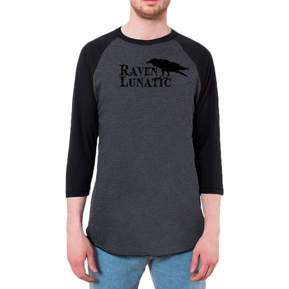 Halloween Raven Lunatic Mens Raglan T Shirt Heather Black-Black X-LG