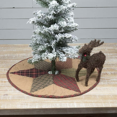 60 Inch Christmas Tree Skirt Dark Tan Traditional Christmas Decor Kilton Star Cotton Hand Quilted Patchwork Star 21