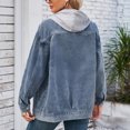 thumbnail image 4 of Dezsed Jean Jacket Women Women's Fashionable Solid Color Lapel Long Sleeved Hooded Denim Jacket Top Blue XL, 4 of 7