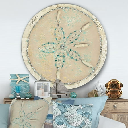Sea Shell Design DESIGN ART Designart 'Seastar and Blue Sea Shell II' Nautical & Coastal Metal Circle Wall Art ()