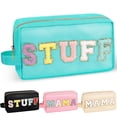 thumbnail image 1 of Izuzta Chenille Letter Makeup Bag,Nylon Preppy Patch Zipper Pouch Purse with Handle,Waterproof Portable Glitter Travel Toiletry Bag for Women Girls, 1 of 6