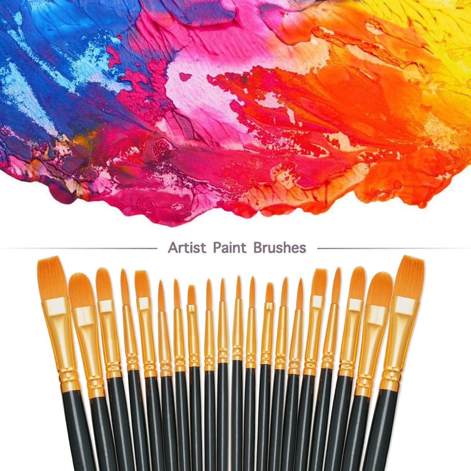 JJEAN-Paint Brushes Set, 4 Pack 40 Pcs Round Pointed Tip Paintbrushes Nylon Hair Artist Acrylic Paint Brushes for Acrylic Oil Watercolor, Face Nail Art, Miniature Detailing & Rock Painting, Black