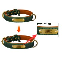 Leather Personalised Dog Collar Engraved Nameplate for Small Medium Large Dogs