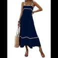 thumbnail image 3 of Vestido de Verano para Mujer, con Tirantes Finos, Informal, Fluido, de Encaje, Midi, para Playa, 2025. Azul Marino L, 3 of 7