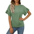 thumbnail image 1 of HongQid Womens Summer T-Shirts Short Sleeve Crew Neck Ruffle Tops Loose Fit Shirts Spring Fashion, 1 of 5
