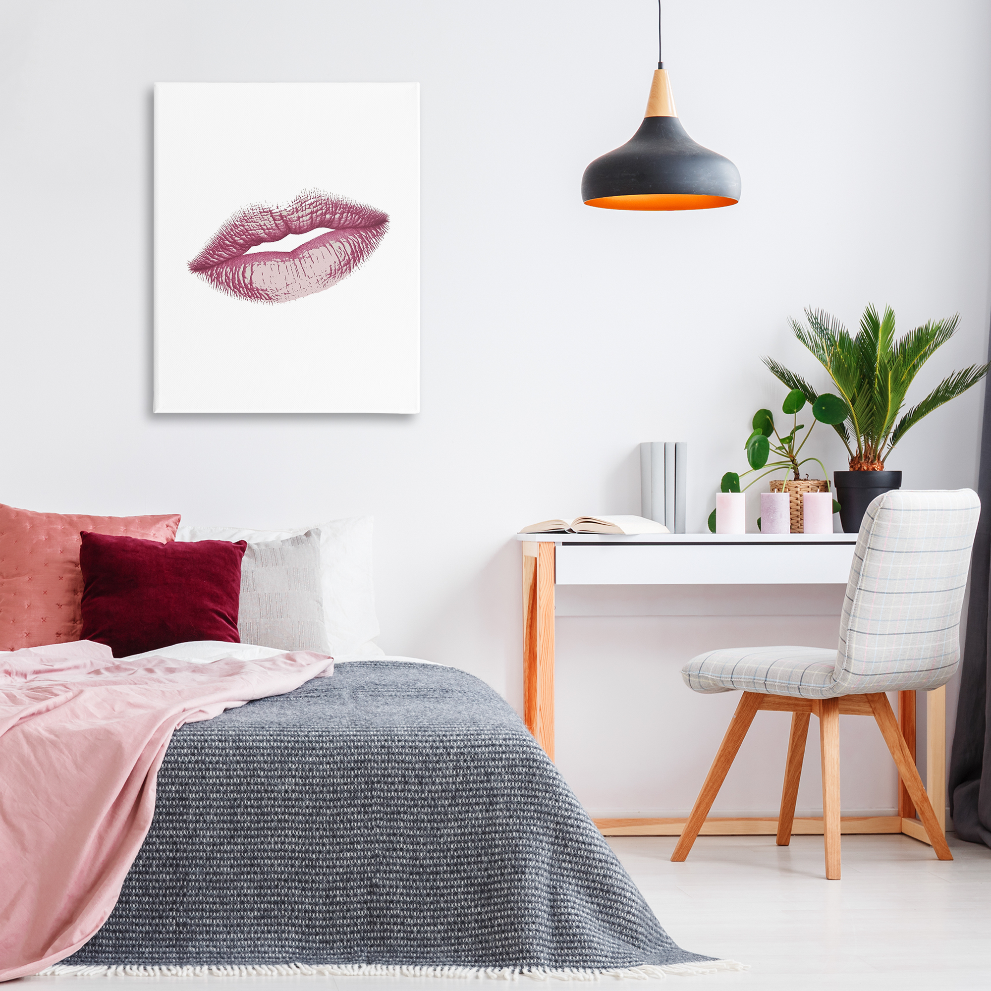 Feminine Pink Lips Glam Canvas Wall Art, design by Christine Simpson Art