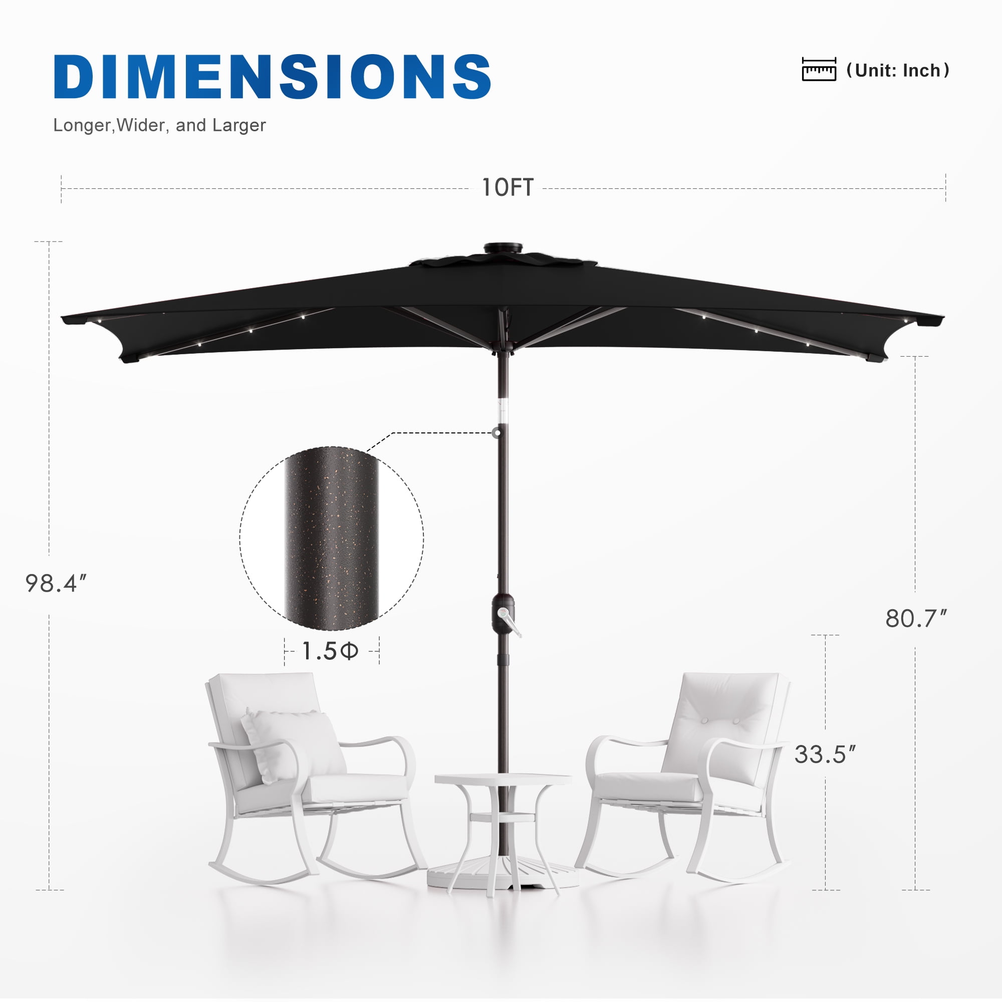 CHYVARY 10 x 6.5ft LED Outdoor Patio Umbrella Rectangular Market Outside Table Umbrella for Deck, Poolside and Yard, Black