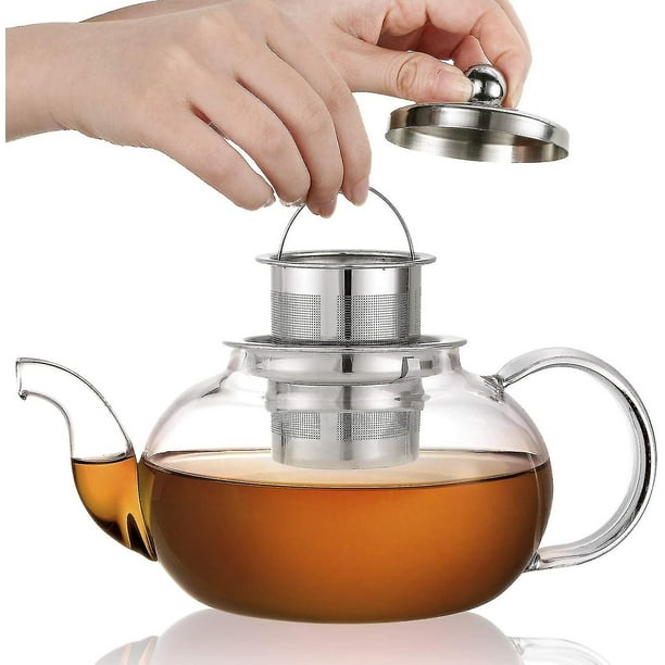 Théière En Verre Borosilicate 1300ml Avec Infuseur Amovible - Théière Élégante Résistante à La Chaleur Pour Thés En Vrac