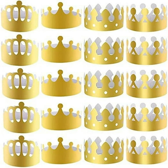 4Styles 20Pcs King Crown Party Hats Gold Paper Crowns for Coronation Celebration