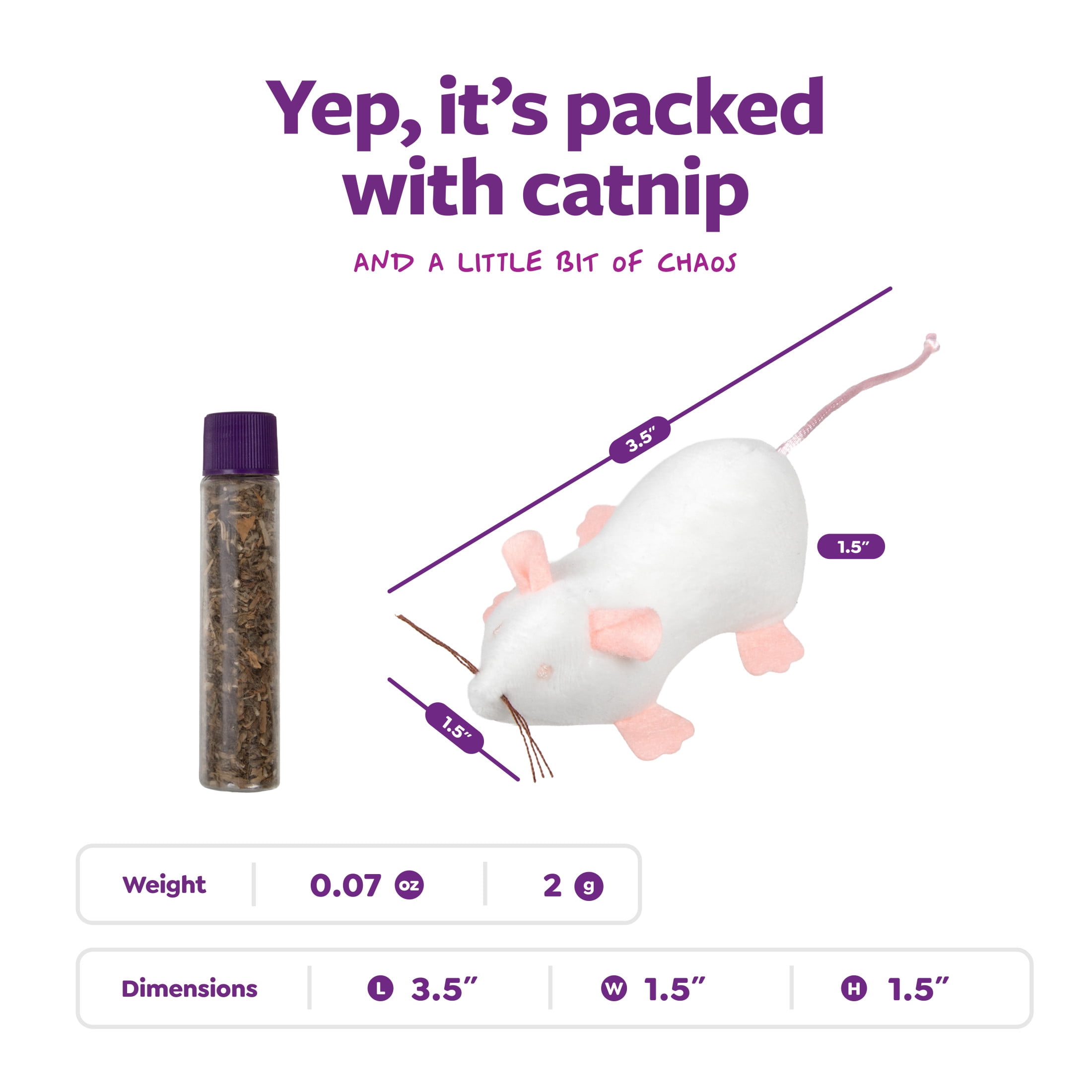 SmartyKat Crazy Creepers Refillable Catnip Plush Rat Cat Toys, Set of 3 with 2 oz Tube of Catnip