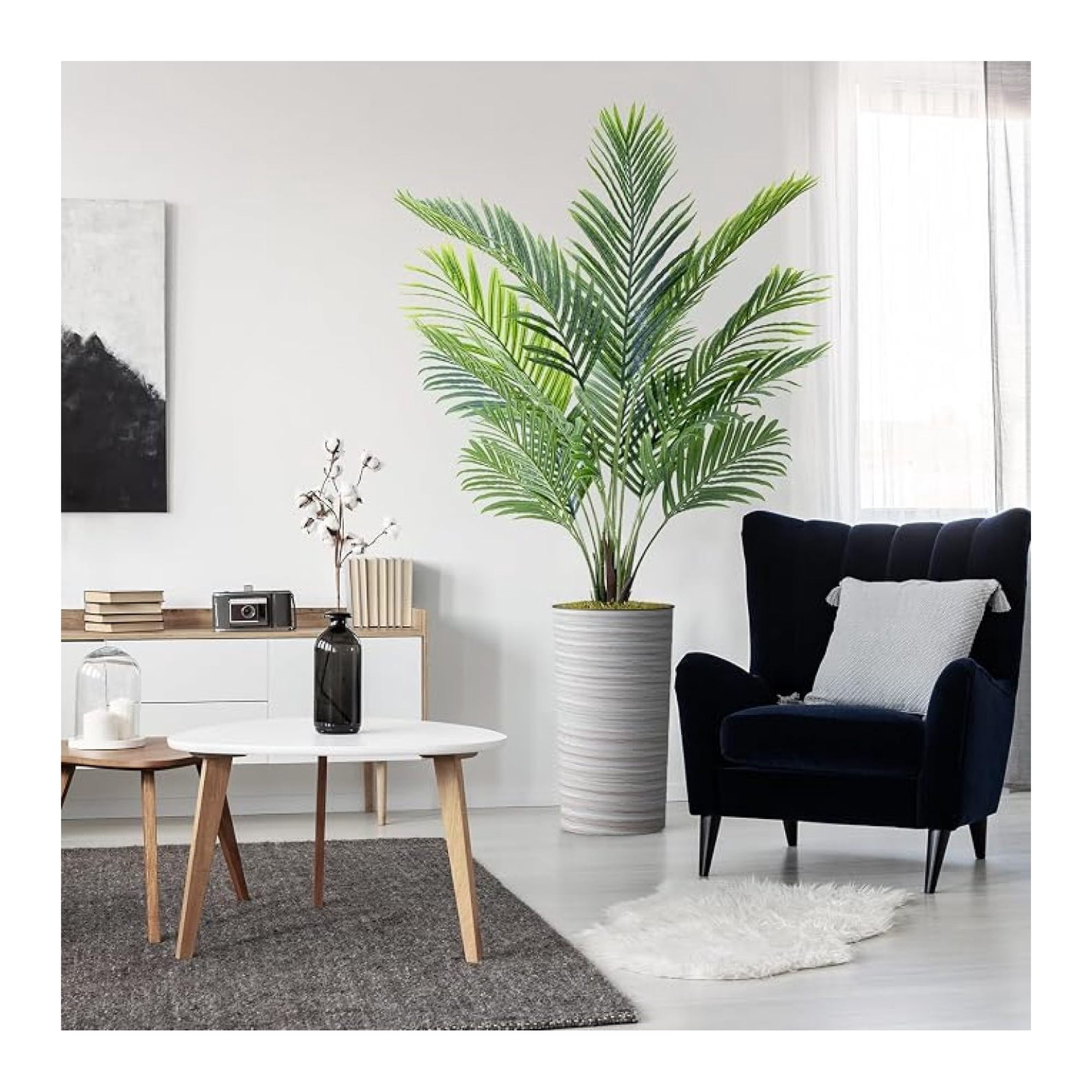 Artificial Tree in Modern Multicolor Geometric Lines Planter Areca Tropical Palm Silk Tree for Indoor and Outdoor Home Decoration - 66 Overall Tall (Plant Pot Plus Tree)