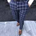 thumbnail image 2 of FRSASU Men's Plaid Dress Pants Mid Waist Slim Fit Casual Suit Stretch Comfort Business Trousers with Pockets Blue, 2 of 6