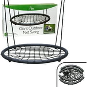 Tree Net Swing w Hanging Rope and Rings- Giant 40 Wide Two Person Indoor Outdoor Spider Web Swing Set- Great for Backyard, Playground, Playroom- Safe Durable, Fun for Boys Girls