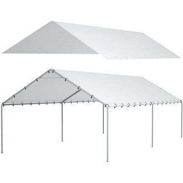 10 x 20 Ft Carport Replacement Canopy Cover Garage Top Tent Shelter Tarp with Free 48 Ball Bungee Cords,White(Only Cover, Frame Not Include)
