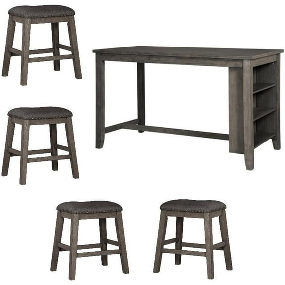 Home Square 5-Piece Set with Dining Table & 4 Counter Stools in Gray