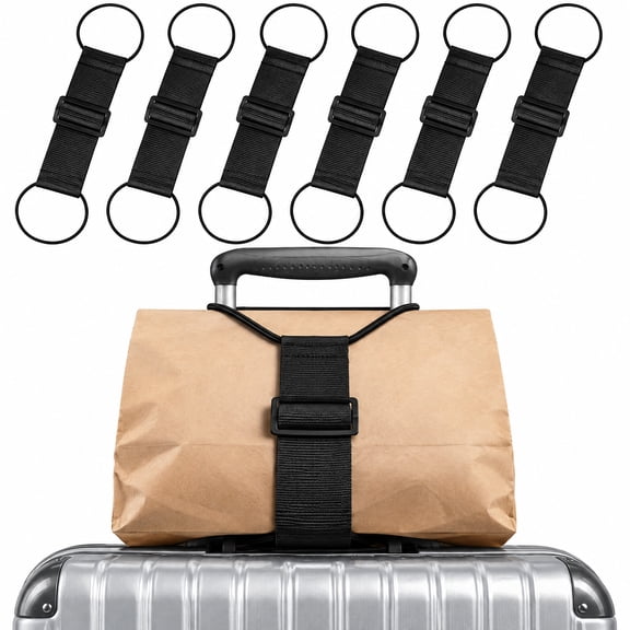 6 Pack Black Adjustable Luggage Connector Straps, Wide Elastic Travel Bag Linking Belts, Suitcase Add-a-Bag Strap to Connect Luggage Together
